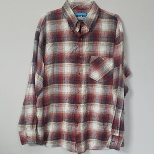 BTC Flannel Shirt Mens L 100% Cotton Plaid L/S Work Outdoors Cabincore Unisex
